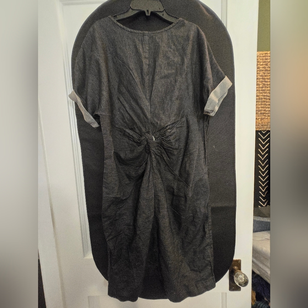 Elegant Black Rusched Light Denim Dress. On Trend, S